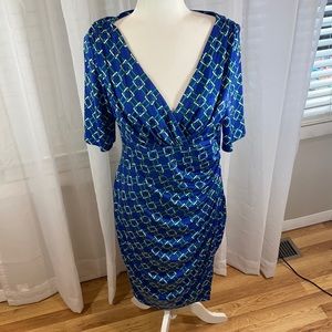 Lauren Ralph Lauren Blue V Neck Faux Wrap Dress 14
